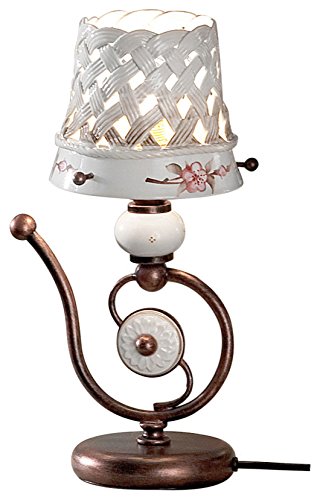 Preisvergleich Produktbild Verona Keramik Nachttischleuchte Kleine Tischleuchte braun / Handgefertigt in Italien / Tischlampe Landhaus Dimmbar / Lampe E14