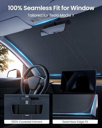 REEVAA Upgraded Tesla New Model Y (Juniper) Sunshade Windshield [Tailored Fit, 99% Sun Protection] Foldable Sun Shade Accessories with Storage Bag for Model Y 2016-2026, Silver Coating — view 5