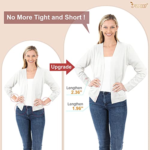 Jasgood Women's Long Sleeve Cardigan White Open Front Bolero Shrugs Sweater For Women Elegant Jeans Dress,White,M #TOP2