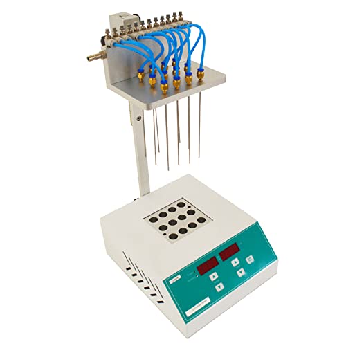 EQCOTWEA 12-Hole Dry Nitrogen Evaporator for Sample Concentration, Digital Lab Thermostat with Independent Needle Control, 150°C Heating for HPLC/MS, Lab Research 110V