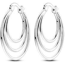 Parmuz 925 Sterling Silver Earrings Hoops for Women Ladies Simple Lightweight Twisted Medium Hoop Earrings With Cubic Zirconia Hypoallergenic Jewelry for Her