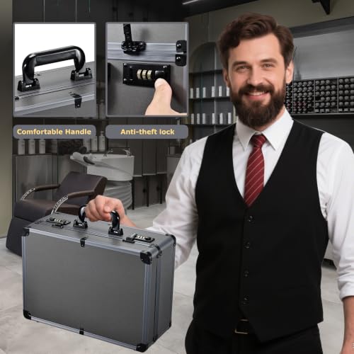 Image of Yueieoun Professional Barber Case - Portable Barber Tool Case Hair Clipper Organizer with Combo Locks, Detachable Trays for Clippers, Shears, Razors, Trimmers - Secure Storage for Barbershop or Travel