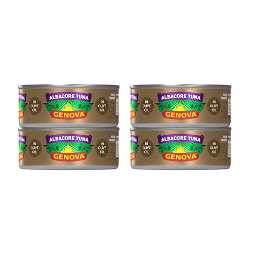 Genova Premium Albacore Tuna in Olive Oil, 5 Ounce Cans, 4-Pack – Nutrient Rich, High Protein Solid White Canned Tuna Fish - Delicious, Easy, Nutritious Ready to Eat Meals