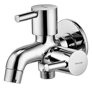 DRIZZLE 2 in 1 Brass Chrome Plated Two Way Bib Cock Flora Quarter Turn Foam Flow Bathroom Tap (Silver)