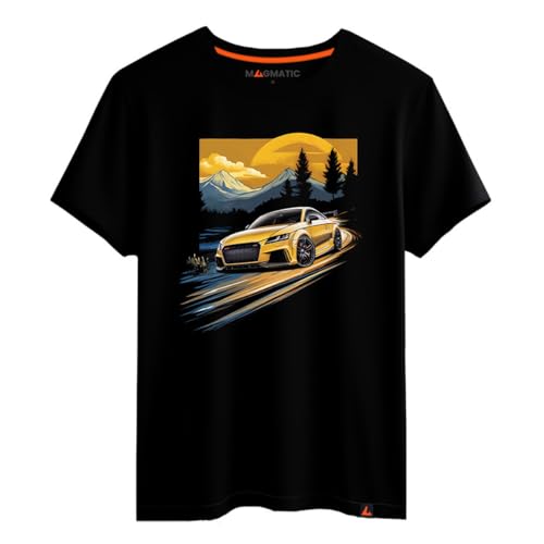 Magmatic - T Shirt TT-RS Voiture Sportive pour Homme Unisex Enfant, Collection Sunset Road Tee Shirt Noir Premium 100% Coton, Cadeau Voiture de Sport, passionné d'automobile, Fan de Voitures
