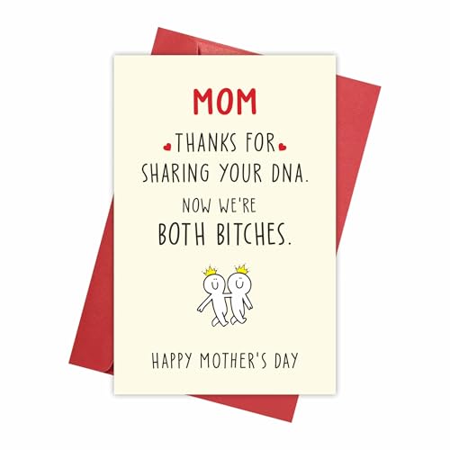 Funny Mothers Day Card for Mom from Daughter - Funny Unfiltered Card for Daughter to Give Mom - Humorous Greeting Cards for Mother - Thanks for Sharing Your DNA - 1 Card 5.3'' x 8'' with Envelope