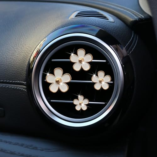 Image of 4 Pieces Daisy Flower Air Vent Clip Car Air Freshener Charm Colorful Car Interior Accessories for Girls Women（White）