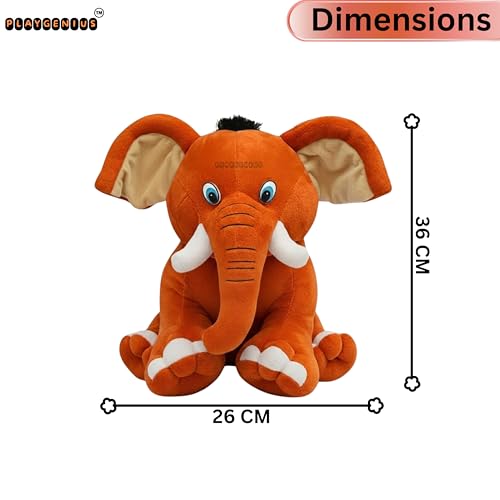 Image of Sitting Elephant Soft Toy - Orange | Super-Soft Plush Stuffed Animal for Girls Kids | Soft Stuff Toy for Kids | Ideal for Birthday Gift - 36 CM | Cute-Design & Washable