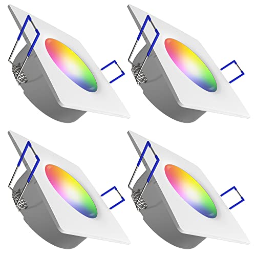 linovum 4x WEEVO Einbauspot flach weiß IP44 eckig kompatibel mit Alexa & Google Home - LED Spot RGB 230V Wifi App-Steuerung