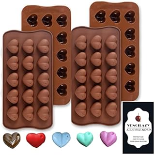 Vencilazy Heart Silicone Mould 4PCS 15-Cavity Valentine Heart Chocolate Mold Ice Cube Tray Candy Jelly Mold DIY Wax Melt Moulds Baking Accessoire for Party Cake Decoration