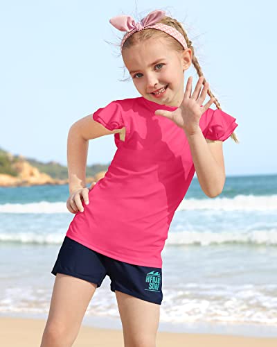 Besserbay Kid Girls Rose Red Rash Guard Shirt Upf 50+ Flutter Short Sleeve Swimming Sun Shirt 7-8 Years #TOP1
