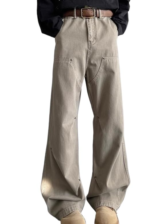 Mens Denim Pants Rivet Baggy Y2k Vintage Wide Leg Loose Fit Casual Jeans for Men Hip Hop Streetwear