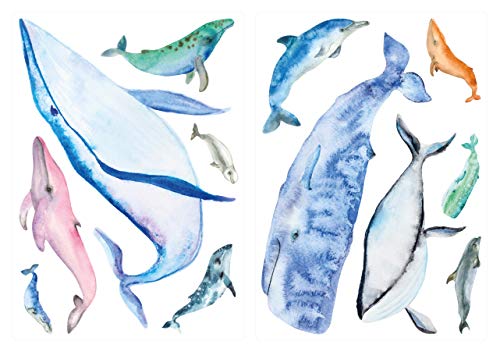 dekodinou00ae Wandtattoo Aquarell Wale und Delfine als Set Wanddekoration