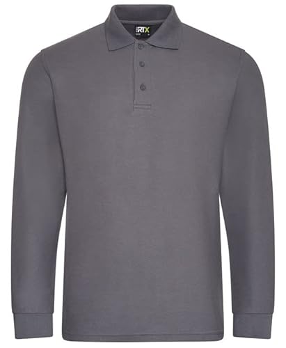 PRORTX RX102 Mens Long Sleeve Pique Polo Shirt - Solid Grey - M