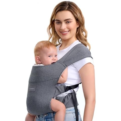 Topmeta Portable Baby Carrier, Spreadable Wide Shoulder Straps with Ergonomic Support, Lightweight and Compact Baby Wrap Carrier, Cozy Fabric Care for Baby’s Skin, Promotes Healthy Development, Grey Cover