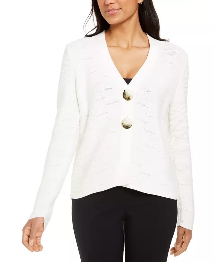 JM Collection Women's Two Button Cardigan Sweater White Size Medium, White, M