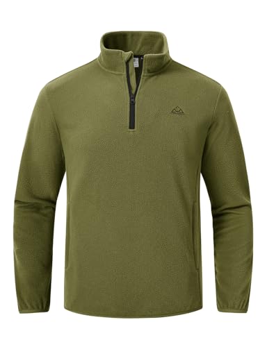 Image of YSENTO Mens Fleece Jacket Half Zip Micro Fleece Lightweight Warm Winter Outdoor Hiking Walking Tops(Green,M)