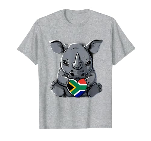 South Africa Flag Cute Rhino Heart South African Pride T-Shirt, Men, Heather Grey, Small