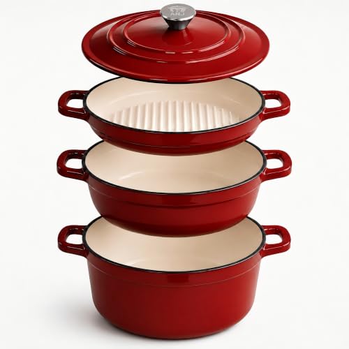 AHJ 3-Piece Enameled Cast Iron Dutch Oven Set