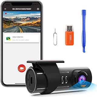Dash Cam with WiFi, 1080P FHD Mini Front Dashcam, 140°Wide Angle Smart Car Camera with G-Sensor, Loop Recording, Voice prompts, Supercapacitor, Night Vision, APP Control, Support 64GB Max
