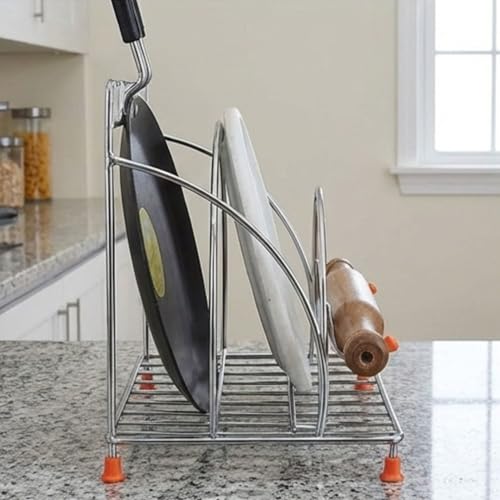 Image of Stainless Steel 4-in-1 Chakla Belan Tawa Chimta Stand | Wall Mounted Kitchen Organizer Rack for Rolling Pin Board Tong & Tawa | Space Saving Corner Shelf