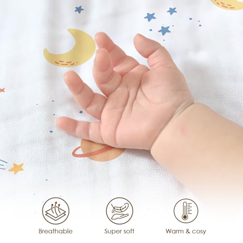 Image of Outer Space Baby Blankets for Boys, Soft Nursery Minky Blankets with Muslin and Dotted Fleece Back 30x40 inches, Receiving Bed Quilt for Newborn, Infants, Toddlers
