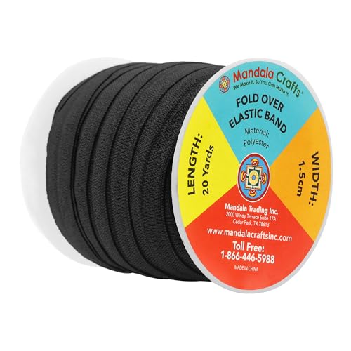 Mandala Crafts 5/8 Inch Black Fold Over Elastic Ribbon - 20 Yards FOE Foldover Stretchy Ribbon Band for Sewing Crafts by Mandala Crafts - Image 2