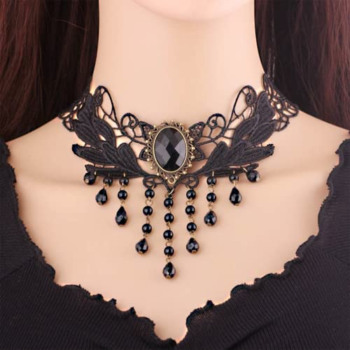 Faccubee 5 Pieces/Set Halloween Sexy Jewelry Women Lady Girl Elegant Goth Gothic Steampunk Lace Choker Necklace Black Neck Chain Collar Statement With Pendant Victorian Wedding Party Cosplay #TOP3