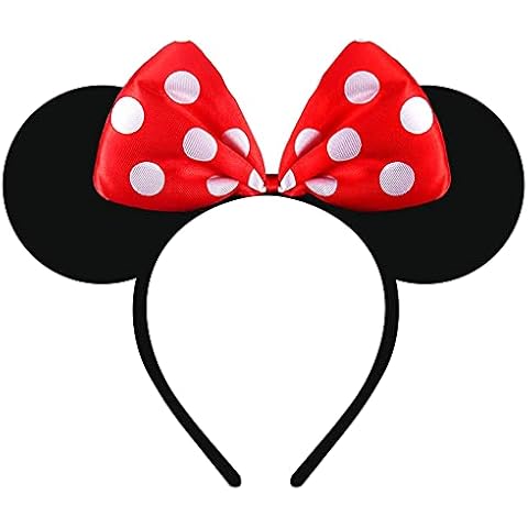 Youngly® Minnie Mouse Ears Headband - Red Bow & Polka Dot Alice Band - Girls Costume Party Accessories, Fancy Dress, Mickey Mouse Theme Birthday Cover