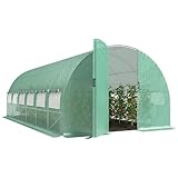 Outsunny Invernadero de Exterior 6x3x2 m, Invernadero de Túnel con Puerta con Bisagras, Ventanas de Malla, Cubierta PE 140g/m² y Marco de Acero Galvanizado, Anti-UV, Impermeable, para Cultivos, Verde