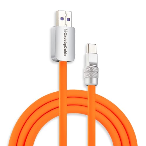 Image of chubbycable Chubby 2.0 Fast Charging Cable Durable Soft Silicone USB C Cable 120W Extra Thick Charger Cord Compatible with iPhone 17-15 Series iPad, Orange, USB-A to Type-C, 8.2FT