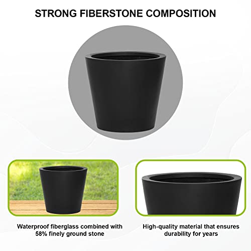 Pottery Pots Black Tapered Cylinder Bucket Fiberstone Planter Pot 14" H X 15.5" W #TOP5