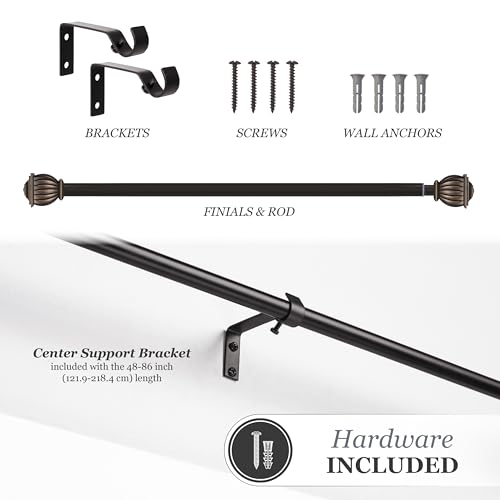 Kenney Beckett Soft Square Window Curtain Rod, Adjustable 48 to 86 Inches, Extendable Curtain Rod Set, Oil-Rubbed Bronze Finish
