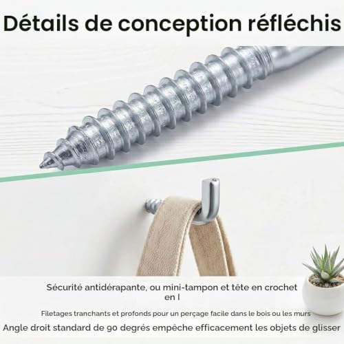 Qtksceadlnce Crochet a Visser en Acier Galvanise Forme L pour Fixation Murale Solide Crochet Mural a Visser Assortiment 5x40 6x65 6x100 6x80 5x50 mm Equerre Bois Cheville Beton 15 Pieces – vue 4