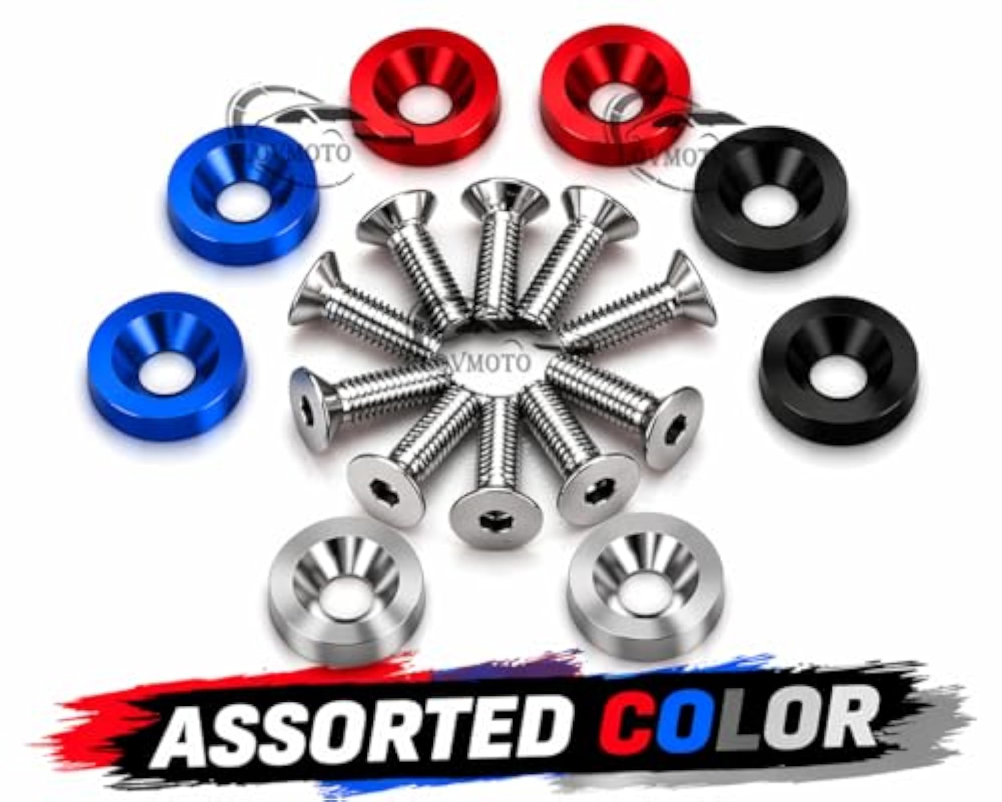 Universal M6 Bumper Fender Washer Bolt Kit with Anodized Aluminum Washers