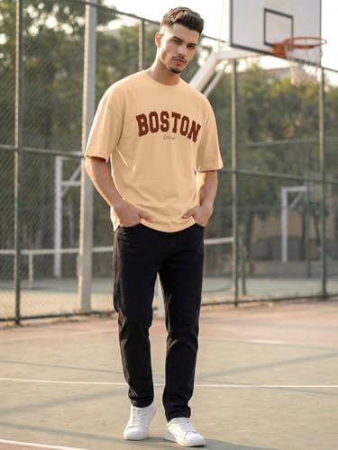 Image of LEOTUDE Men's Half Sleeve Round Neck Cottonblend Graphic Print Oversized Tshirt for Man