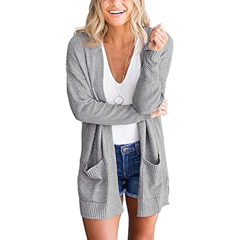 Goranbon Women's Cardigan Sweaters Open Front Lightweight Long Sweater with Pockets Grey Cover