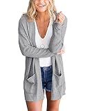 Goranbon Women's Cardigan Sweaters Open Front Long Sweater Knitted Coat with Pockets Grey