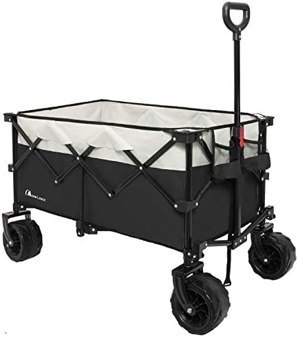 Moon Lence Collapsible Outdoor Utility Wagon Heavy Duty Folding Garden Portable Hand Cart with All-Terrain Beach Wagon ，Big Wheels, Adjustable Handle & Drink Holders