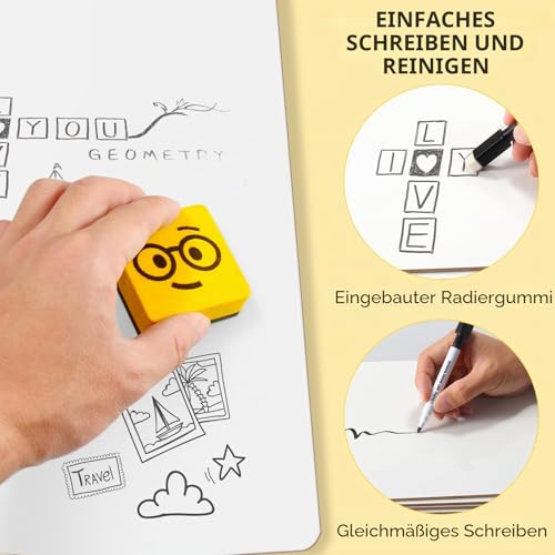 Ohuhu 6 Stück Whiteboard Klein A4, Doppelseitige Mini Whiteboard mit 6 Stiften und 6 Radiergummis, Trocken Abwischbare, Tragbares, für Schüler, Klassenzimmer, Schule, Heim und Büro, 22 x 30 cm