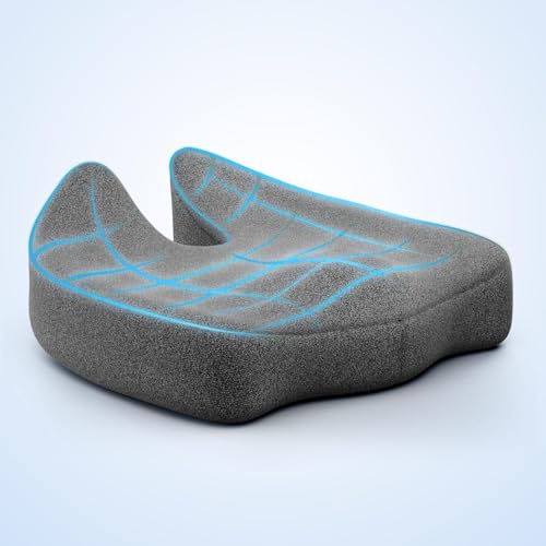 Image of Memory Foam Car Seat Back Support, Orthopedic Lumbar Back Rest for Back Pain Relief, Back Support Pillow for Office ChairCarBack Support Pillow,-Seat Cushion (Grey, FD Chair CUISION)