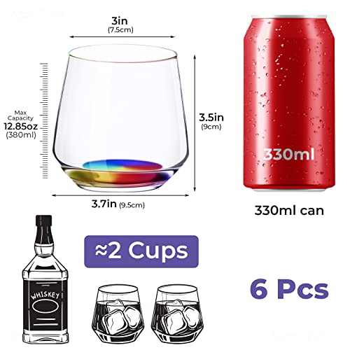 Nihome Stemless Wine Glass, Rainbow Colored Wine Glasses Set Of 6, Wine Tumbler Glasses For Outdoor, 12Oz Crystal Wine Glasses, Clear Stemless Glasses, Elegant Anniversary Rainbow Glasses #TOP5