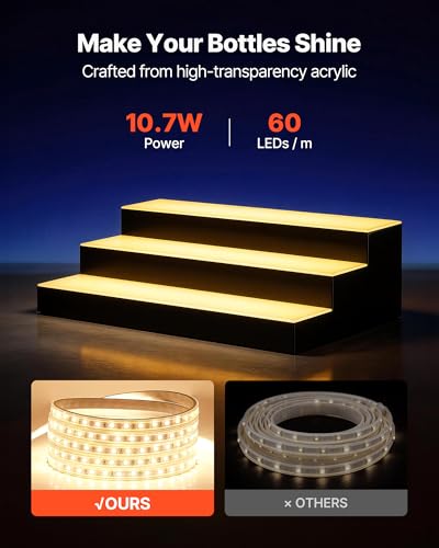 Image of VEVOR LED Lighted Liquor Bottle Display, 3 Tiers 24 Inches, Supports USB, Illuminated Home Bar Shelf with RF Remote & App Control 7 Static Colors 1-4 H Timing, Acrylic Lighted Shelf for 18 Bottles