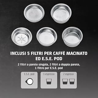 CASO Espresso Gourmet Crema - Macchina per il trasporto del colino con montalatte, espresso, cappuccino, portafiltro in acciaio inox, pompa ULKA, macchina da caffè in polvere, ESE Pads