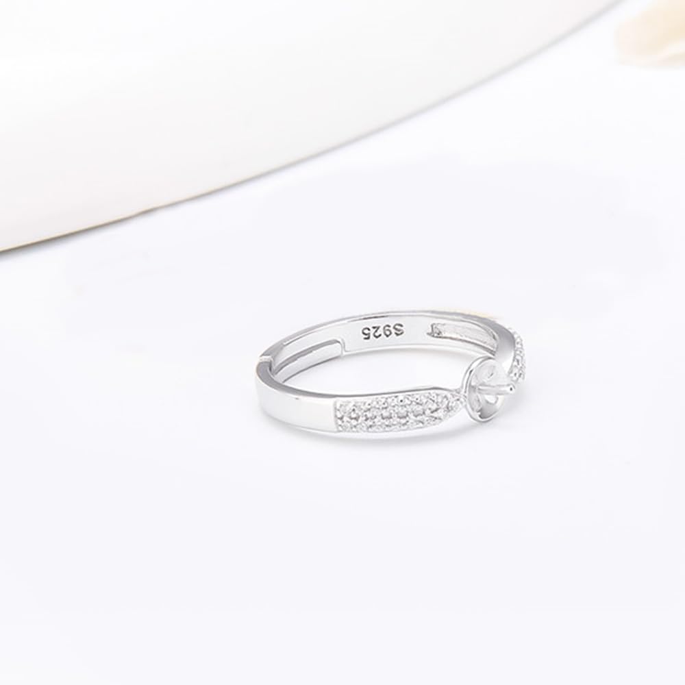 925 Sterling Silver Generous CZ Design Ring Mounts Fittings with Pearl Seat for DIY Jewelry Making