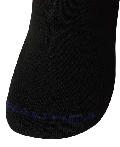 Nautica Men's Non Slip Stretch Comfort No Show Socks (6 Pack), Size 6-12.5, Solid Black #TOP4