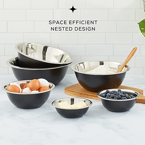 Joyjolt Stainless Steel Set Of 6 Mixing Bowls (Black). 5Qt Large Mixing Bowl To 0.5Qt Small Metal Bowl. Kitchen, Cooking And Storage Nesting Bowls. Dough, Batter And Baking Bowls #TOP3