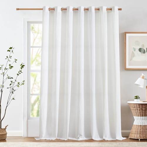 jinchan White Linen Curtain 100 Inch Extra Wide for Patio Sliding Glass Door Room Divider Farmhouse Grommet Top Light Filtering Window Drape for Bedroom Floor to Ceiling Window 100Wx108L 1 Panel by jinchan - Used condition - US$22.52
