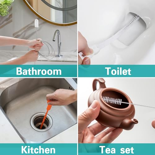 FIHODONE 8 Stück Abflussbürste, Abflussreiniger Rohrreinigungsbürste, Flexible Abflussbürste mit Zwei Enden, Extra Lange Rohrreinigungsspirale, Spirale Abfluss Rohrreinigung für Toiletten Badewannen