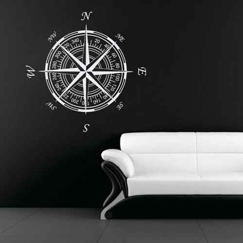 Nautical Compass Wall Decal Compass Rose Vinyl Sticker for Living Room Bedroom Nursery Wall Art Home Decor (White,s)